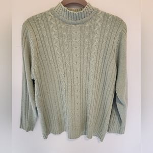 Sage green mock turtle neck sweater with cable knit. Sz S